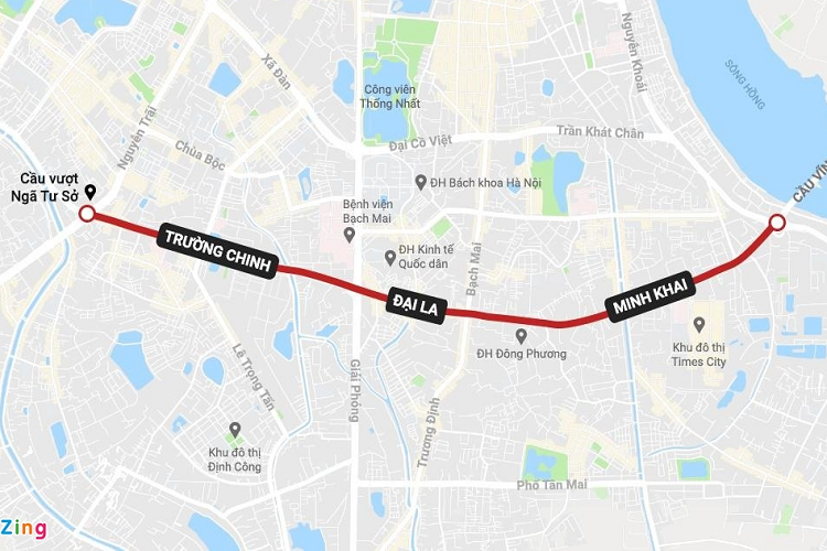 Dự án vành đai 2 trải qua 3 quận ở Hà Nội. Đồ họa: Minh Hồng.