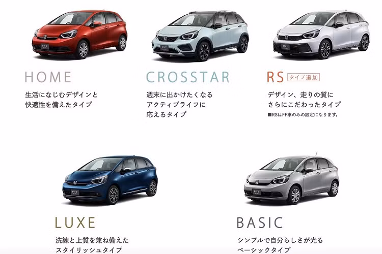 Theo đó, ở thị trường nội địa, Honda Jazz 2023 mới được chia thành 5 phiên bản, bao gồm Basic, Home, Luxe, Crosstar và RS. Trong đó, RS là phiên bản mới của mẫu xe hatchback cỡ nhỏ này. Riêng phiên bản Ness cũ đã bị loại bỏ khỏi dòng xe Honda Jazz 2023.