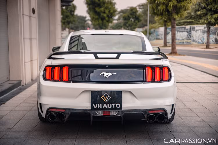 Ở phía sau, xe cũng được trang bị logo ngựa hoang đặc trưng trên nhiều chiếc Mustang. Các đường viền quanh xe đều hoàn thiện bằng màu đen bóng và carbon tăng độ thể thao. Hệ thống âm thanh nguyên bản đã thay thế bằng loại tới từ hãng Akrapovic giúp tiếng nổ của xe mạnh mẽ hơn.