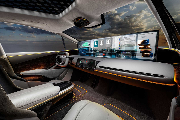 Màn hình kỹ thuật số cố định cho gương chiếu hậu bên ngoài được gắn ở hai bên. Khi chưa sử dụng, màn hình sẽ mở rộng và trở thành một màn hình văn phòng di động cỡ lớn hay một hệ thống rạp hát tại nhà di động hay phòng họp di động.