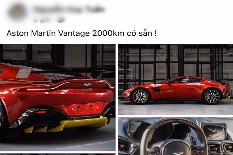 Mới đây, 1 bài đăng bán xe của ông chủ showroom siêu xe ở Hà Nội cũng như Sài thành đã nhận được sự quan tâm rất lớn của không ít người yêu xe. Lý do vì chiếc xe được rao bán là Aston Martin V8 Vantage hàng hiếm được cho là chỉ có 2 xe tại dải đất hình chữ S. "Aston Martin Vantage 2.000km có sẵn" là dòng trạng thái của người này chia sẻ về chiếc xe có ngoại thất sơn màu đỏ cùng các điểm nhấn hoàn thành màu vàng.