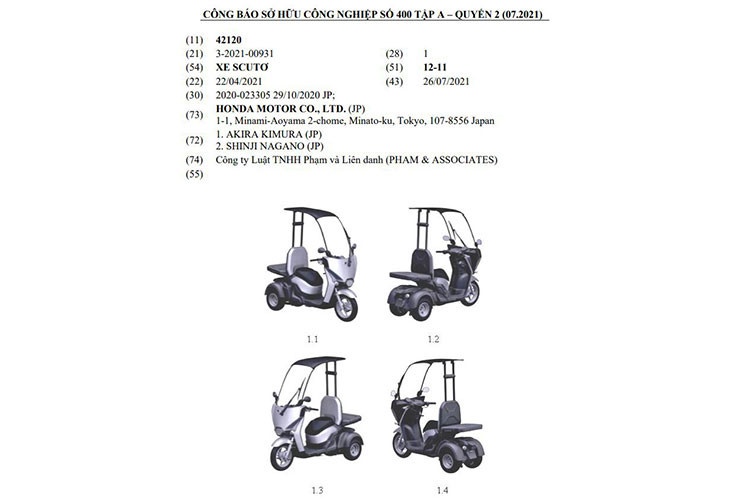 Honda Gyro Canopy:e 3 bánh chạy điện là mẫu xe thứ 2 được xây dựng trên nền tảng của mẫu xe tay ga 50cc của Honda là chiếc Honda Benly.