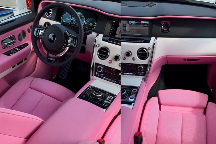 Ẩn sau vỏ bọc của một chiếc Cullinan đạo mạo màu trắng ngà bên ngoài, khoang nội thất - không gian riêng tư vốn chỉ dành để phục vụ chủ nhân - của chiếc Rolls-Royce Cullinan độ Platinum Motorsport tự do sáng tạo. Và kết quả là chúng ta được chứng kiến một chiếc Cullinan với khoang nội thất bọc da màu hồng pastel - tone màu "cute hột me" vốn thường đại diện cho lứa tuổi học trò ngây thơ tươi sáng!!!
