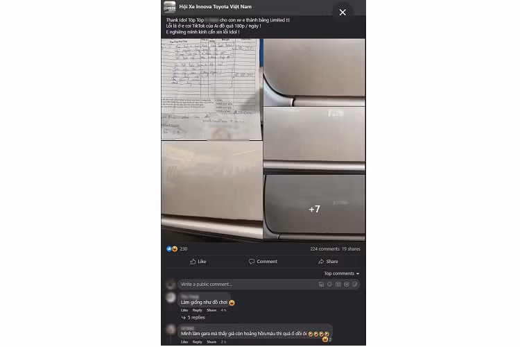 Nhiều người cho rằng mức giá chủ xe phải trả là quá cao và đồng thời đánh giá thấp chất lượng của garage thực hiện khắc phục chiếc Innova trên.
