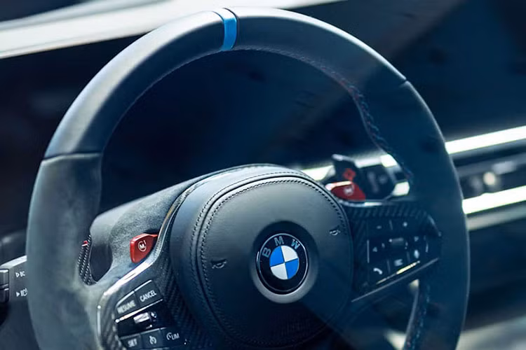 Lưng của ghế đua được làm bằng sợi carbon giờ đây cũng mang vật liệu giống như da lộn và được gắn huy hiệu M Performance bằng nhôm.