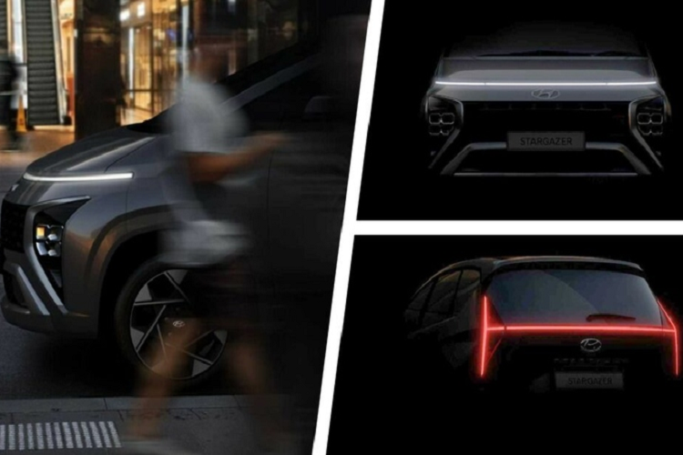 Hyundai vừa tung ra một số hình ảnh teaser của Stargazer mới, cho thấy chiếc minivan sẽ sở hữu một thanh đèn LED toàn dải rất giống với Staria, đèn pha LED chia đôi và lưới tản nhiệt bao phủ gần hết cản trước. Ở phía sau, Hyundai Stargazer 2023 mới gợi nhớ đến mẫu Bayon, chúng được kết nối với nhau một thanh đèn LED mảnh mai nằm dưới kính chắn gió phía sau. Trên cửa hậu có sự xuất hiện của tên xe "Stargazer".