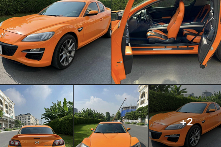 Nắp ca pô của chiếc xe Mazda RX-8 tại Việt Nam này được thiết kế vươn dài ra phía trước, triệt tiêu lực cản gió, đồng thời giúp dáng xe thanh thoát, thể thao hơn.