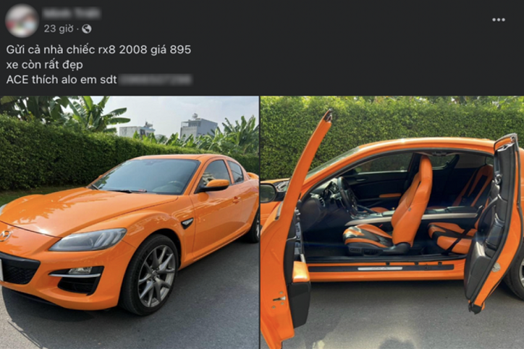Là hậu duệ của “tượng đài” RX-7, RX-8 là cái tên quen thuộc với nhiều tín độ đam mê tốc độ trên toàn thế giới. Cụ thể, chiếc Mazda RX-8 đời 2008 hiện đang được chủ xe rao bán với mức giá 895 triệu đồng. Mức ODO của xe hiện vẫn chưa được công bố.