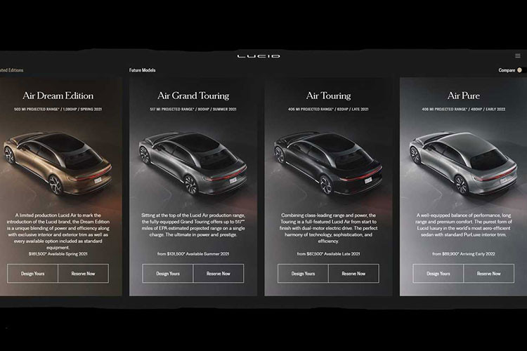 Khả năng sạc nhanh có thể đi được 322 km trong 15 phút và xe sẽ có công suất khoảng 480 mã lực. Lucid cho biết, Air Pure với hệ dẫn động bốn bánh có thể tăng tốc từ 0 - 96 km/h trong 3,8 giây.