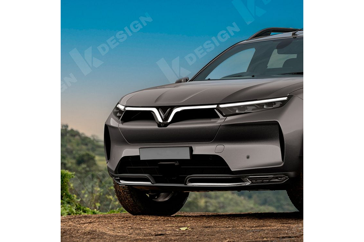 Trong thiết kế mẫu VinFast bán tải điện của mình, nhà thiết kế sử dụng nhiều chi tiết lấy cảm hứng từ VF 9 với đèn pha thanh mảnh. Mâm xe thiết kế 5 chấu thể thao sơn 2 tông màu và tay nắm cửa cũng được “bê” từ VinFast VF 9 sang.