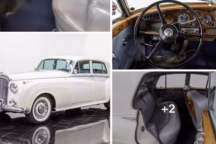 Bentley S2 của Hoàng Kim Khánh sở hữu màu sơn trắng đi kèm những chi tiết kim loại như cản trước, lưới tản nhiệt, logo Bentley hay ốp đèn pha.