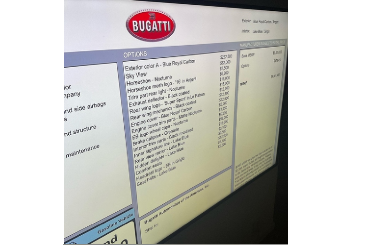 Sức mạnh được gửi đến các bánh xe thông qua hộp số tự động 7 cấp DSG và hệ dẫn động bốn bánh, giúp hypercar tăng tốc từ 0 - 100 km/h chỉ trong 2,5 giây, tốc độ tối đa đạt 420 km/h.