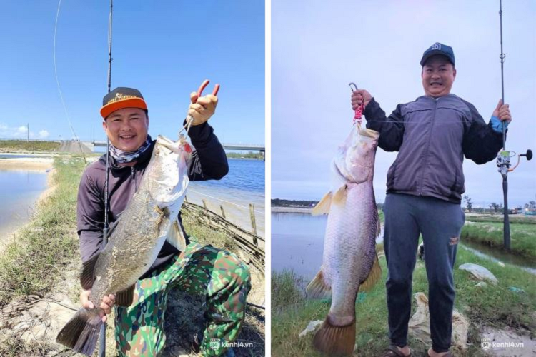 Vừa câu được 1 con cá vược khủng dài hơn một mét, thân nơi rộng nhất 40 cm, anh Lê Đình Thông (42 tuổi, trú TP. Tam Kỳ, Quảng Nam) cho biết, do kích thước lớn nên khi mắc câu cá vùng vẫy rất mạnh, nhiều lúc nhảy lên khỏi mặt nước nên mất 20 phút mới kéo được vào bờ. 
