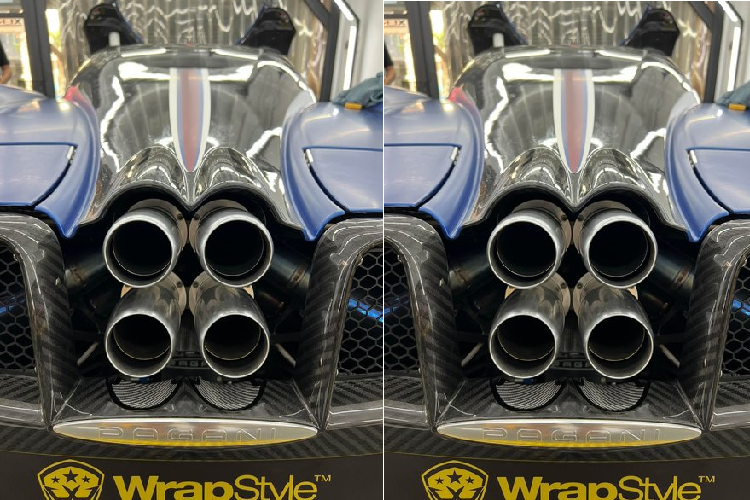 Có thể nhận ra rằng phần thân xe Huayra được trang trí với sọc màu xanh nhạt, nhưng chưa rõ vị đại gia ngành nhựa chọn màu nào để làm bộ áo chính cho siêu phẩm này. Cũng không biết liệu nội thất của chiếc Pagani Huayra có được làm mới luôn không.