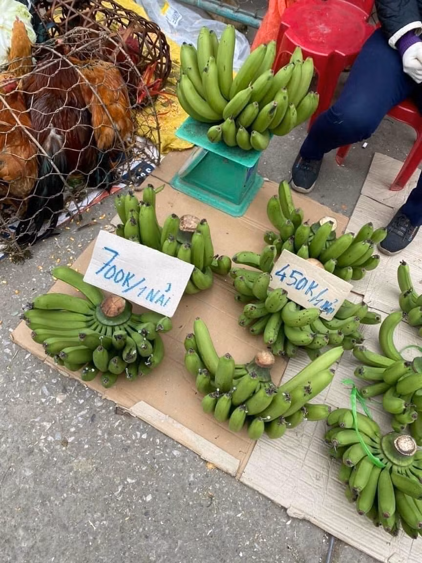 Tại sạp này chủ hàng đặt lên đó bảng thông báo nải chuối có giá đến 700 nghìn đồng/1 nải. Nải chuối rẻ nhất cũng có giá lên tới 450 nghìn đồng/1 nải khiến nhiều người ngỡ ngàng.