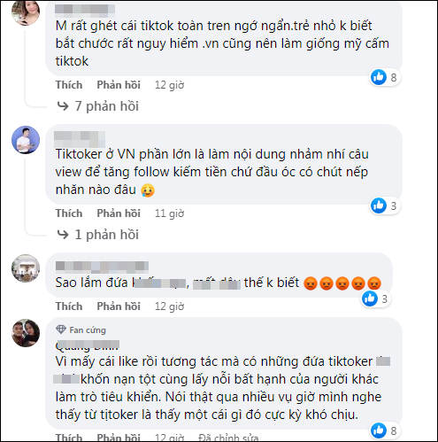 Cộng đồng mạng bày tỏ sự phẫn nộ về TikToker này và đồng loạt báo cáo sai phạm bởi cho rằng thử nghiệm này nguy hiểm và vô nghĩa. "Cẩn thận không các bé kẹt ở ống luôn, lo mà thử", "Trẻ em rất hay tò mò nên sẽ nguy hiểm nếu xem được video này", ""Nói dại chứ nếu không may mấy bé này chui đầu vào trụ bê tông như vậy rồi bị mắc kẹt bên trong thì không biết phải xử lý thế nào",...là những bình luận của netizen. Ảnh: Tổng hợp