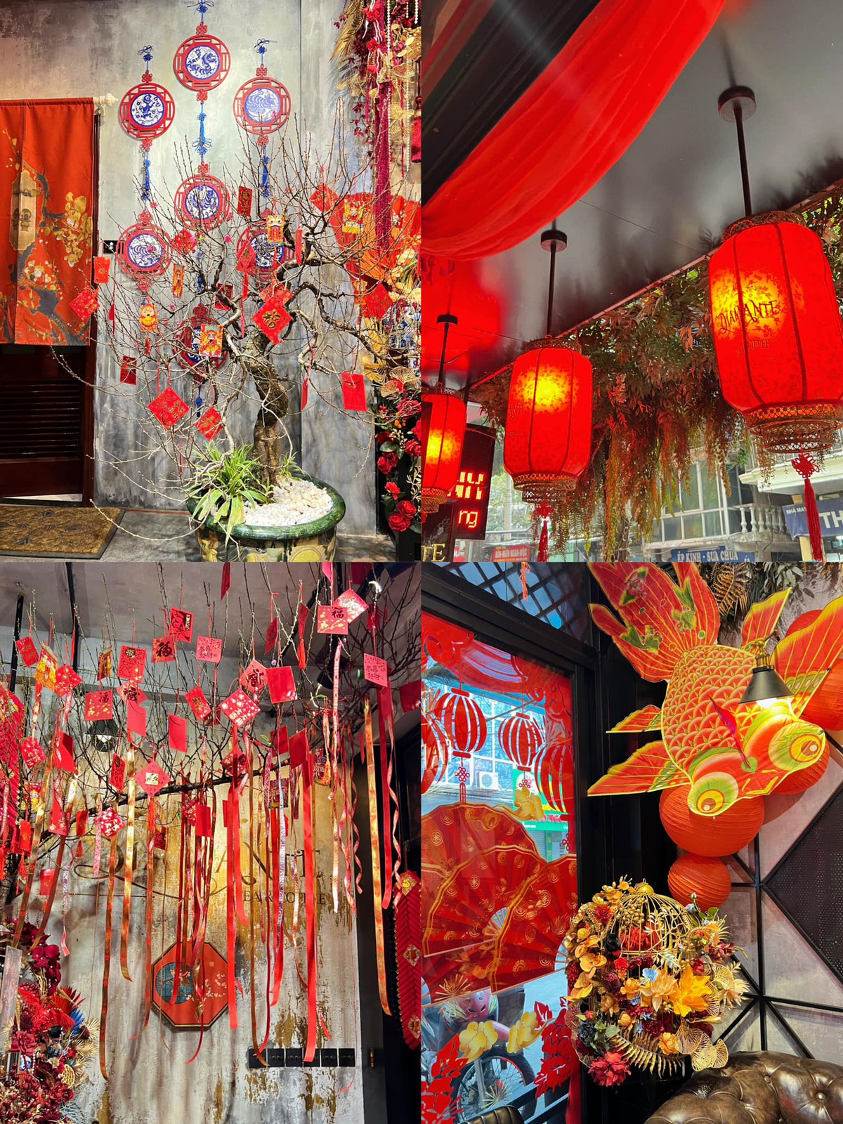 Quán cà phê được đầu tư concept rất chỉnh chu, không một góc nào là thừa, thêm cả cây đào thật đang chúm chím nở hoa. Ảnh: Ly Trần