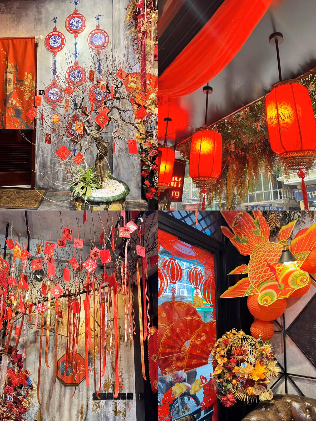 Quán cà phê được đầu tư concept rất chỉnh chu, không một góc nào là thừa, thêm cả cây đào thật đang chúm chím nở hoa. Ảnh: Ly Trần