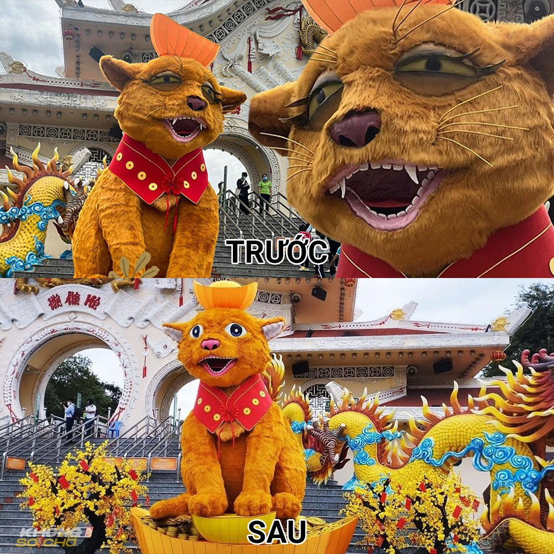 Được biết linh vật mèo ở Suối Tiên đã được chỉnh sửa trông tươi tắn hơn nhiều. Ảnh: Không Sợ Chó