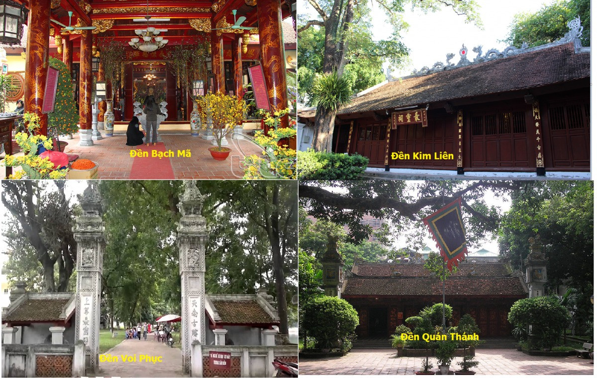 4 ngôi đền trấn giữ 4 hướng của thủ đô là đền Bạch Mã, đền Voi Phục, Đền Kim Liên, đền Quán Thánh là những di tích văn hóa, lịch sử là một nét văn hóa không thể thiếu của người Hà Nội. Đầu năm du xuân đến những ngôi đền này để cầu bình an, may mắn cho gia đình, bạn bè là điều hợp lý.