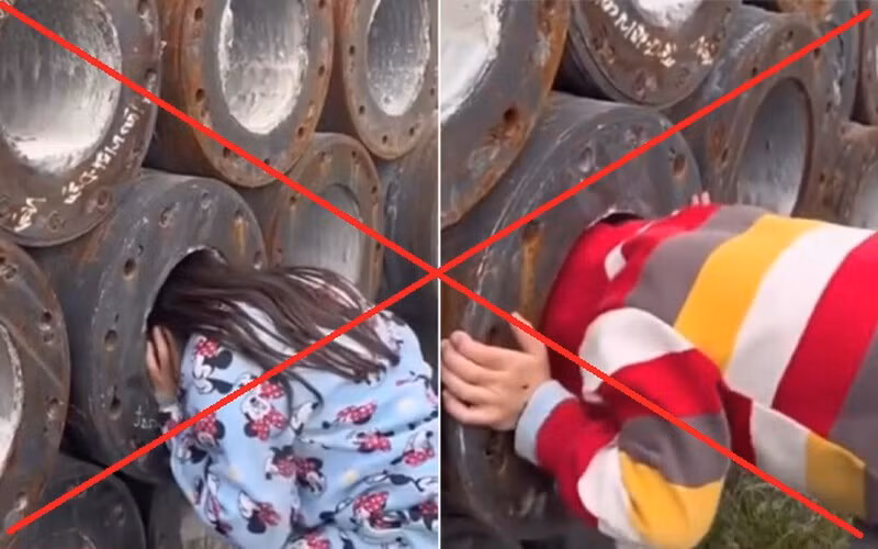 Trong quá trình 3 em nhỏ thử chui vào trụ bê tông, chủ clip câu view này liên tục dùng những câu mang tính khuyến khích như "Được hay không thì vẫn phải thử", "Cho lọt cả tay vào được là sẽ có 2 gói bim bim",...