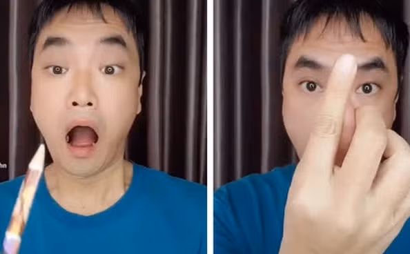 Anh ấn thẳng bút vào vị trí đó rồi cây bút biến mất. Đoạn clip dài 14 giây đã nhận tới hơn 967.000 lượt xem.