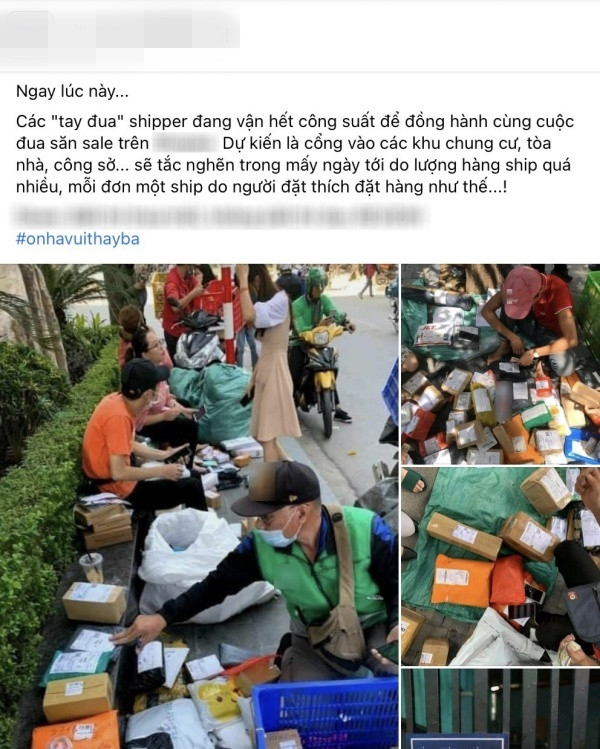 Khắp các cổng vào chung cư, toà nhà, công sở... lại có hàng loạt "tiệm tạp hoá mini" cùng nhiều shipper đang hăng say gọi từng người mua hàng xuống nhận.