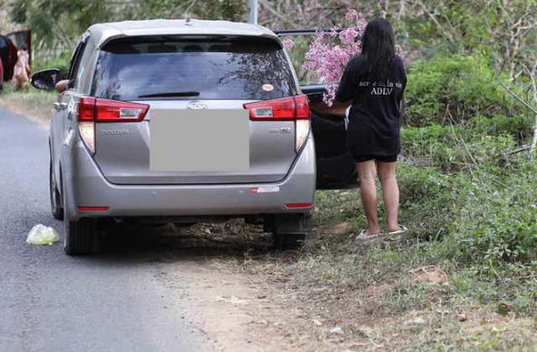 Hình ảnh một gia đình dừng đỗ xe bên đường và ngang nhiên bẻ cành, hái hoa mai anh đào khiến cư dân mạng bức xúc.