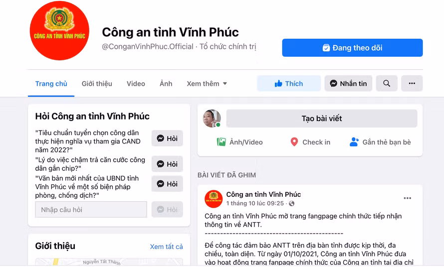 Xac dinh danh tinh ke tan cong Fanpage Cong an tinh Vinh Phuc