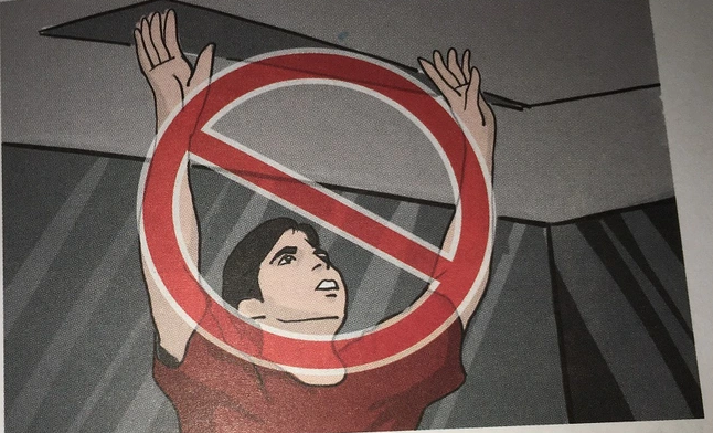 Không thoát nạn qua cửa nóc thang máy: Trong thời gian chờ đợi sự trợ giúp từ bên ngoài, mọi người không nên tìm cách mở cửa trên nóc thang và thoát nạn qua đó (Hình 29). Vì rất dễ bị trượt, ngã dẫn đến những chấn thương hoặc bị rơi xuống giếng thang gây nguy hiểm đến tính mạng.