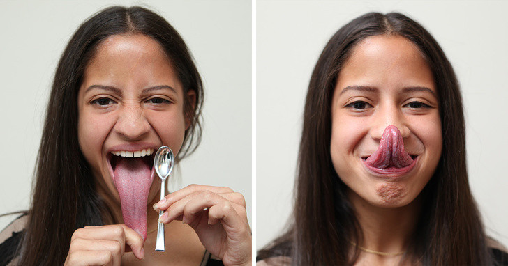 Chiếc lưỡi siêu dài của cô gái này giúp cô ấy có thể chạm đến mũi của mình, một điều bất khả thi đối với mọi người.