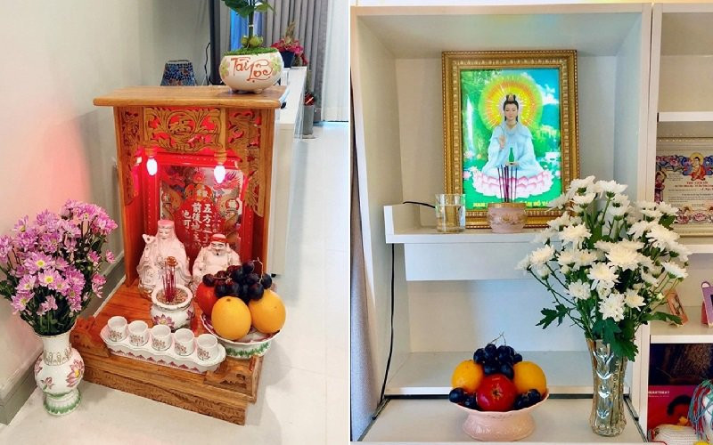 Góc tâm linh trang nghiêm trong nhà Hoàng Oanh. Ảnh: Giadinhnet.