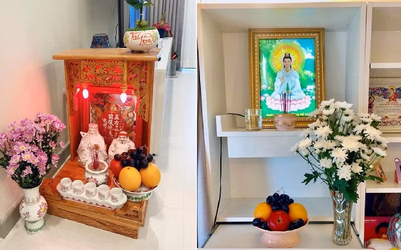 Góc tâm linh trang nghiêm trong nhà Hoàng Oanh. Ảnh: Giadinhnet.