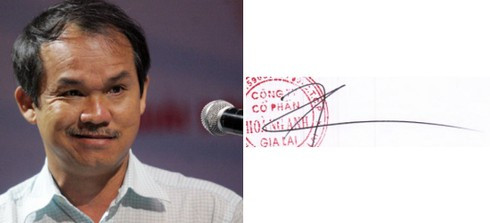 Chữ ký của bầu Đức có đặc điểm đường nét thanh mảnh, tự nhiên, không cong queo, run rẩy hoặc đứt đoạn. Ảnh: Nhadautu.