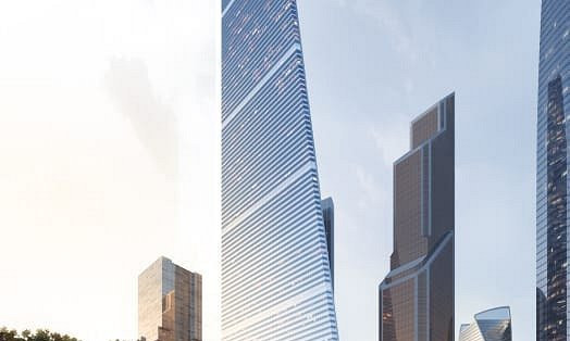 Tòa nhà có kết cấu hình thang với độ rộng 30 m, lát cắt nghiêng về một phía và đối diện với sông Moskva, Nga. Ảnh: CNN.