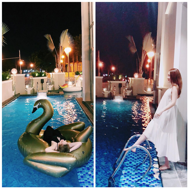 Bể bơi rộng trên sân thượng sang trọng như một resort cao cấp. Ảnh: Tinmoi.