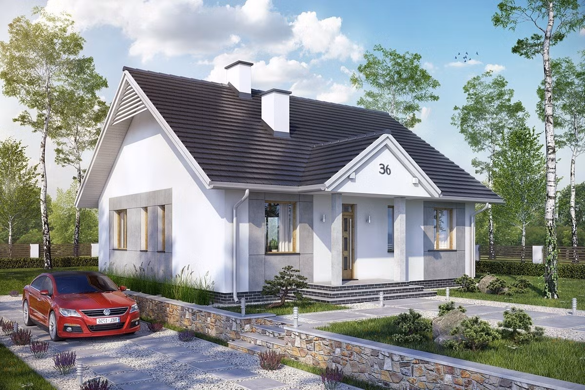 Nhà vườn cấp 4 mang đậm dấu ấn phương tây hiện đại từ hình khối kiến trúc cho đến mái, màu sắc trang trí...Ảnh: Wedo.