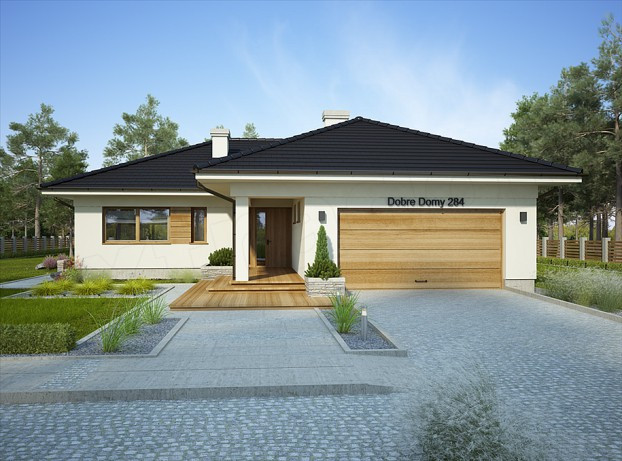 Mẫu nhà cấp 4 đẹp thanh lịch với gam màu trắng sữa, mái thái màu đen nổi bật một vùng trời. Ảnh: Kientrucroman.