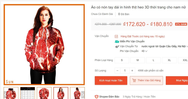 Trên Taobao loại áo này có giá 35 - 40 tệ/chiếc (khoảng 115.000 – 130.000 đồng/chiếc) chưa bao gồm thuế phí và cước vận chuyển.