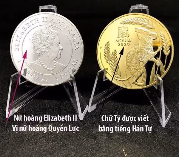 Ngoài tiền giấy, tiền xu hình chuột cũng được nhiều khách hàng săn lùng. Trong ảnh là tiền xu hình con chuột mạ vàng, bạc của Úc với giá từ 200.000 - 250.000 đồng.