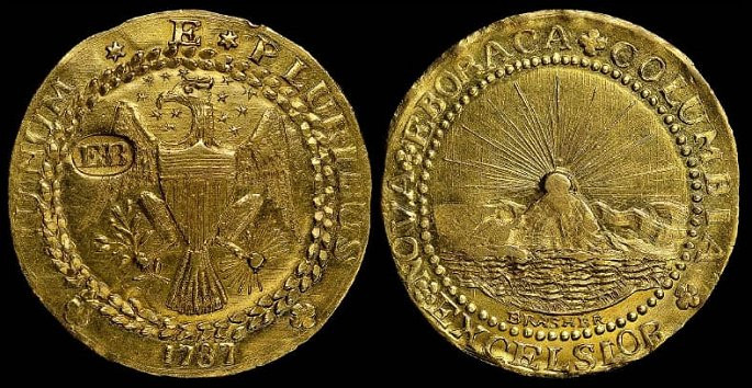 Đây là một trong 5 đồng tiền xu Brasher Doubloon 1787 còn lại được in hình cánh bên trái đại của đại bàng. Lần gần đây nhất, đồng tiền này được bán hơn 5 triệu USD.
