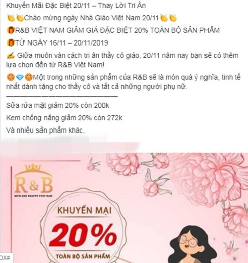Các chị em bán hàng online cũng hút khách bằng việc đưa ra khuyến mãi đặc biệt 20/11. Ảnh: Facebook.