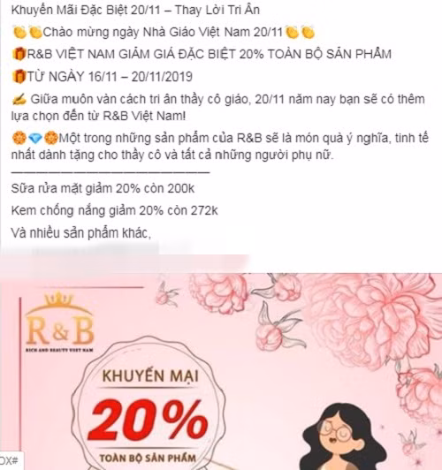Các chị em bán hàng online cũng hút khách bằng việc đưa ra khuyến mãi đặc biệt 20/11. Ảnh: Facebook.