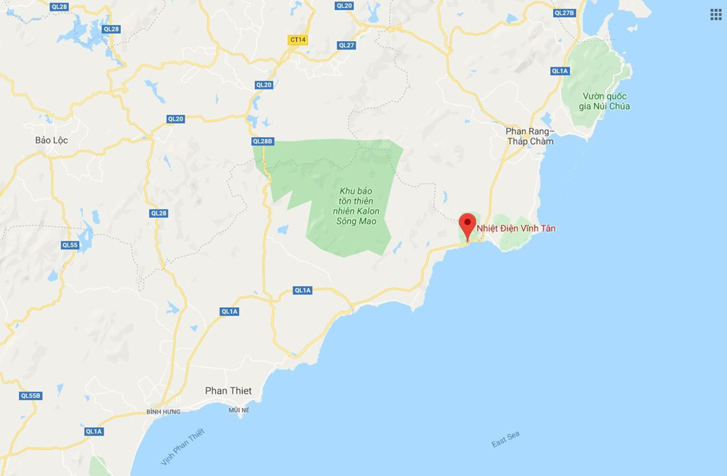 Vị trí nhiệt điện Vĩnh Tân. Ảnh. Google Maps.