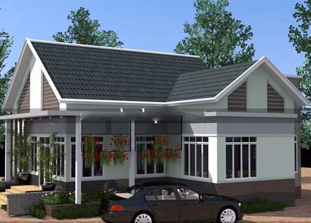 Nhà mái thái hình chữ L, cũng là một trong những mẫu thiết kế dẫn đầu xu hướng nhà đẹp 2020. Ảnh: Holcim.