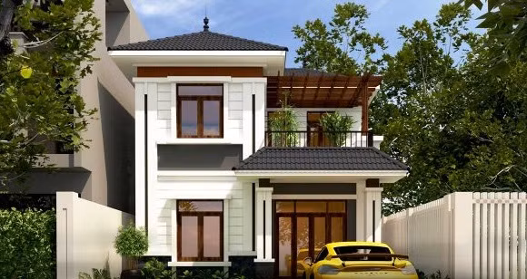 Do diện tích nhỏ nên phía trước nhà chỉ còn lại 4m làm sân đỗ ô tô. Ảnh: Thietkethicongnhadep.