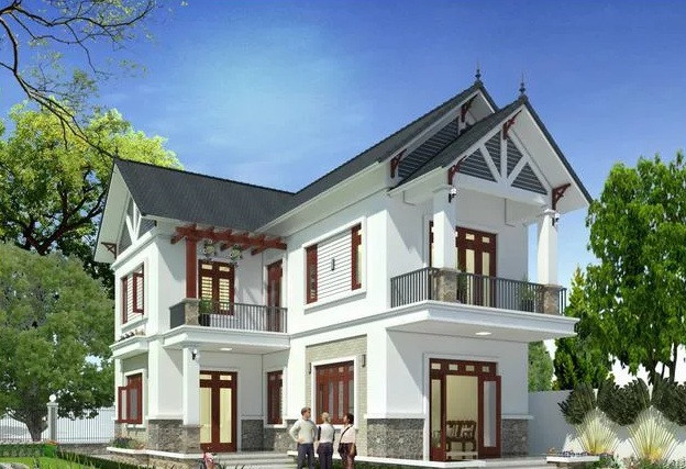 Ngôi nhà nổi bật với mặt tiền bên ngoài hiện đại, đơn giản với ban công khung thép tĩnh điện. Ảnh: Thietkenhadepmoi.