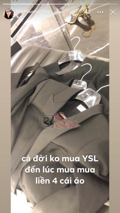 Trong một lần du lịch Hong Kong, Mai Phương Thúy đi mua sắm và YSL là thương hiệu mà cô oanh tạc nhiều nhất. Ảnh: 2sao.