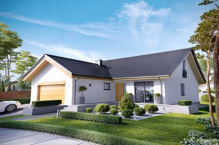 Nhà cấp 4 chữ L 2 phòng ngủ thích hợp với gia đình ít người. Ảnh: Holcim.