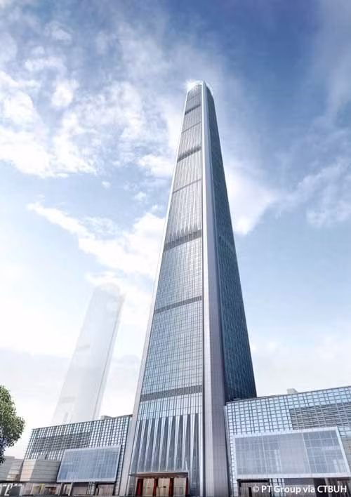 Tòa nhà Goldin Finance 117 (Trung Quốc) là tòa tháp cao thứ 3 tại Trung Quốc khi sở hữu chiều cao 597 mét, 117 tầng. Điều đặc biệt là tòa tháp phức hợp văn phòng và khách sạn được xây dựng với một sàn quan sát bằng kim cương.